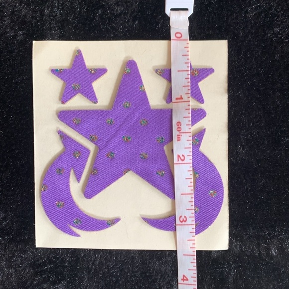 VINTAGE 80's Puffy Fabric Fabric Stickers With Glitter Purple Stars June Kessler - Picture 3 of 4